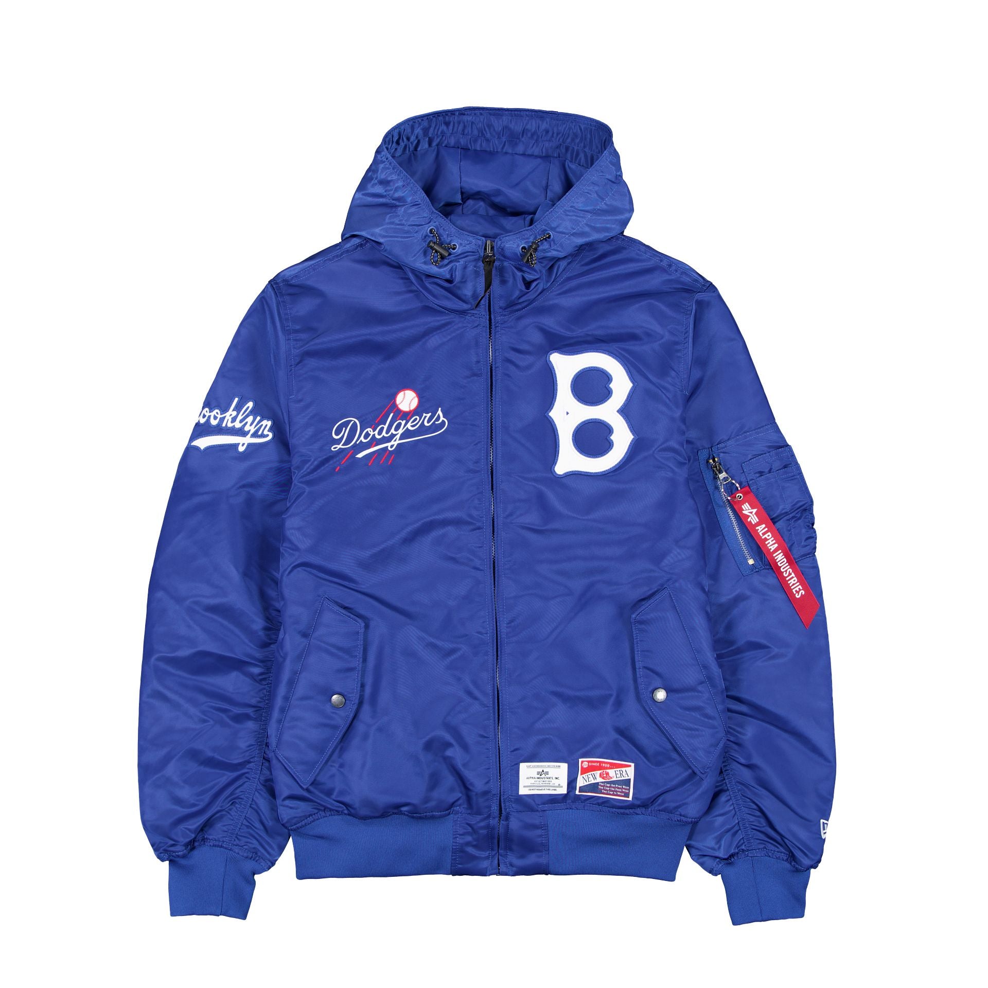 60564066_JACKET_MLBXALPHA24_BRODODCO_BLUE_F Alpha Industries x Brooklyn Dodgers Cooperstown L-2B Hooded Bomber Jacket - Image 1