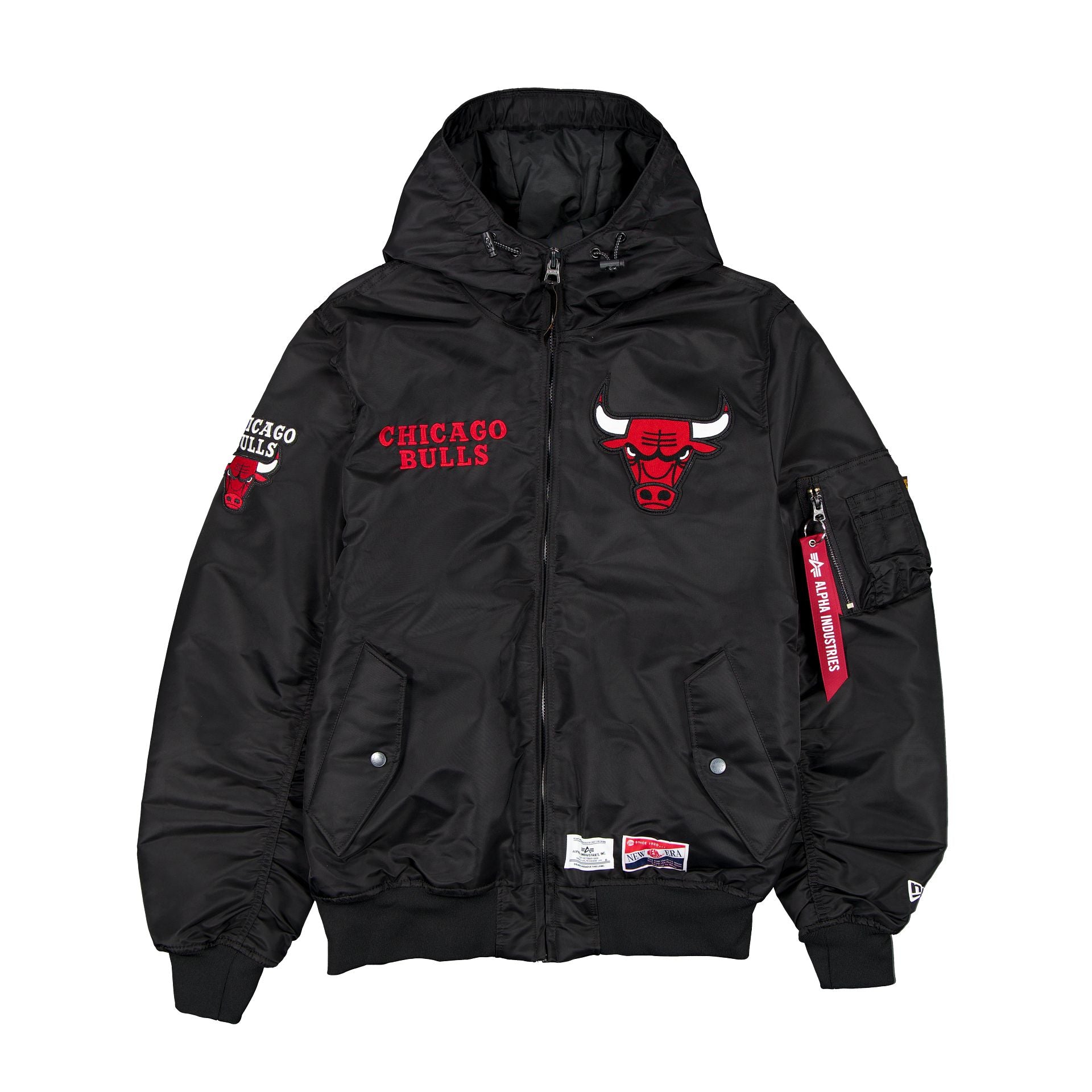 60564085_JACKET_NBAXALPHA24_CHIBUL_BLK_F Alpha Industries x Chicago Bulls L-2B Hooded Bomber Jacket - Image 1